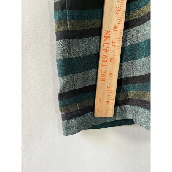 Eileen Fisher Organic Linen Shift Dress‎ Stripe Women PL Beachy Boxy Teal - Picture 4 of 7